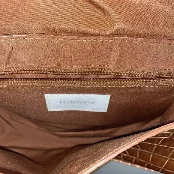 Liz Claiborne Womens Tote Bag Brown Crocodile Skin Snap Small Y2K 90s Timeless - Picture 3 of 3